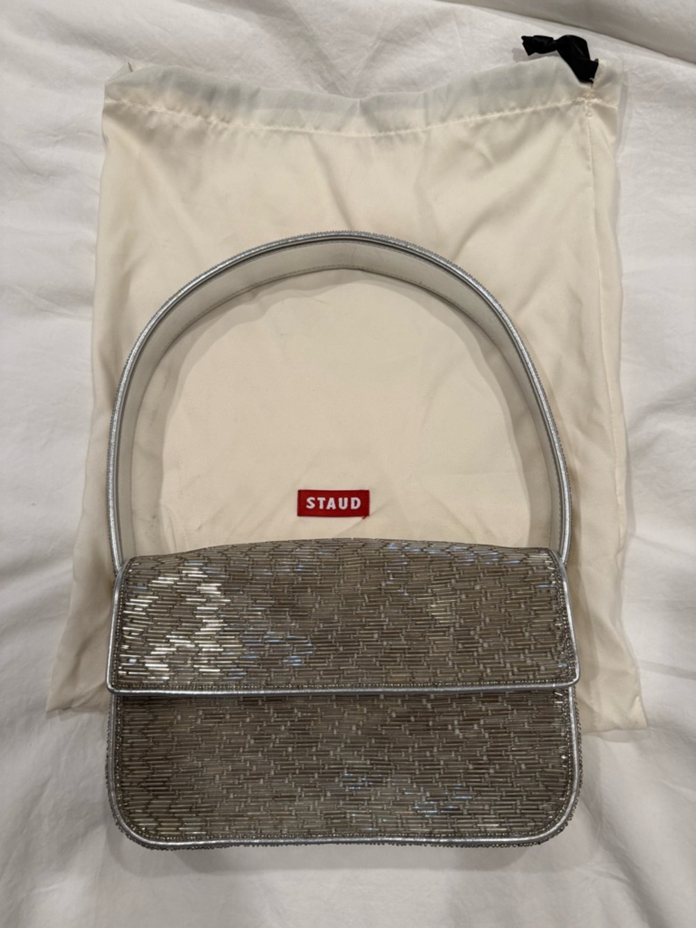 STAUD Accessories Silver Tommy Beaded Bag NWOT